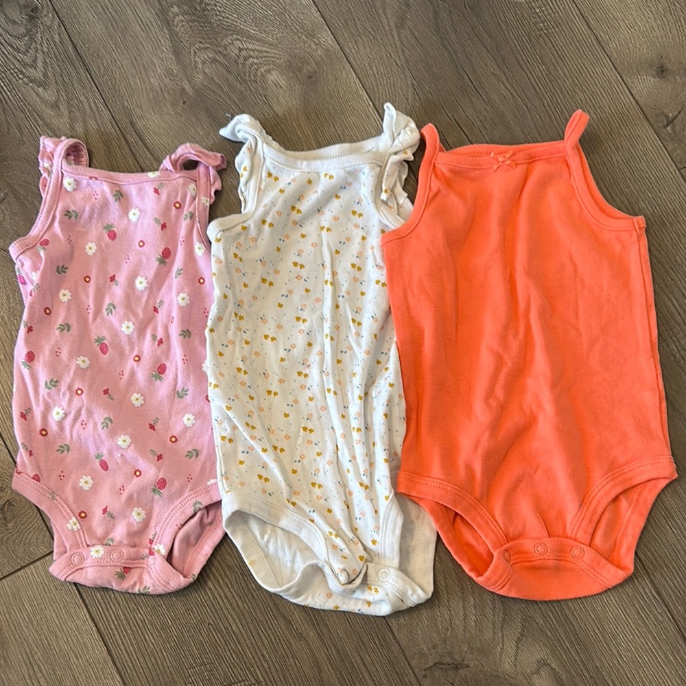 Set of 3 Kids One Pieces - Pink, White, and Orange